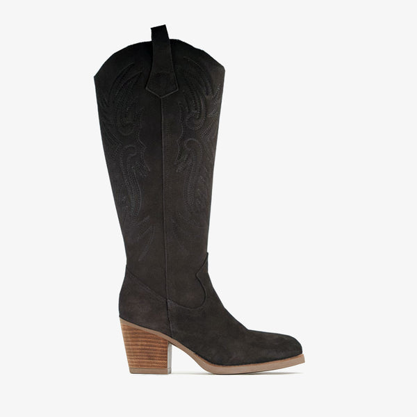 BOTAS ALTAS COWBOY PARA MUJER EN PIEL LAKE SERRAJE MARRÓN